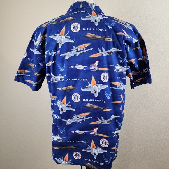 Max Boxxer USA Mens Med Short Sleeve Blue Camp Shirt Air Force Airplanes NWT - Picture 4 of 6